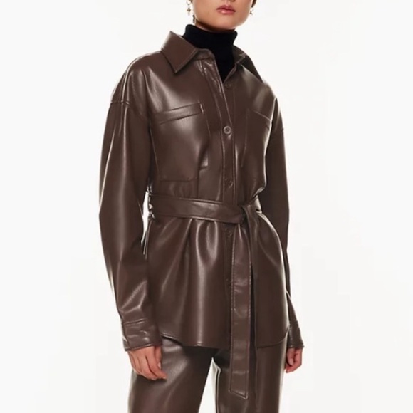 BABATON ava belted vegan leather shirt jacket